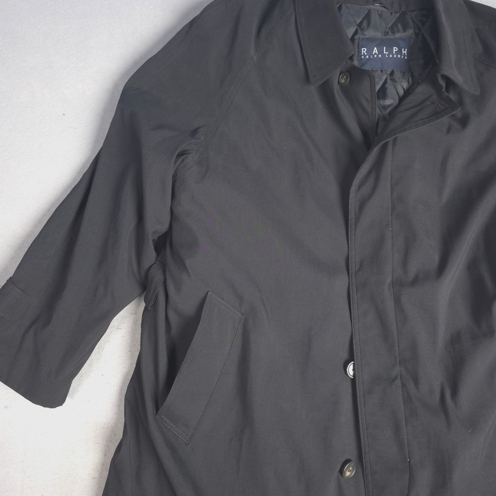 Ralph Lauren Men's Black Quilted Lined Rain Trench Coat Size 42R Belted - Picture 5 of 15